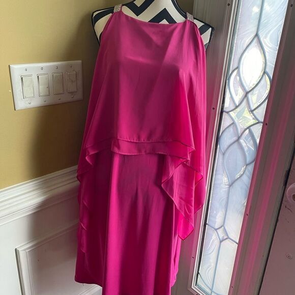 Glamour Dresses & Skirts - Glamour Hot pink polyester and spandex flowy sleeveless rhinestones accents SZ16